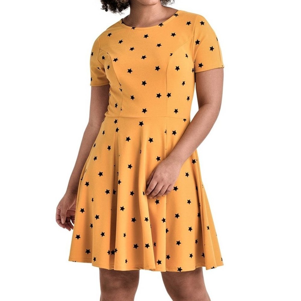 XL 0X UNIQUE VINTAGE Rockabilly YELLOW star dress